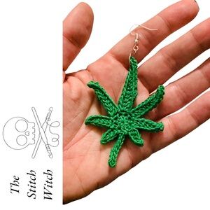 420 Mary Jane Leaf Crocheted Dangle Earrings